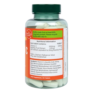 Holland & Barrett Timed Release Vitamin C with Rose Hips 120 Caplets 1000mg image 2