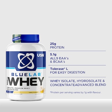 USN Blue Lab Whey Premium Protein Powder Vanilla 2kg image 3
