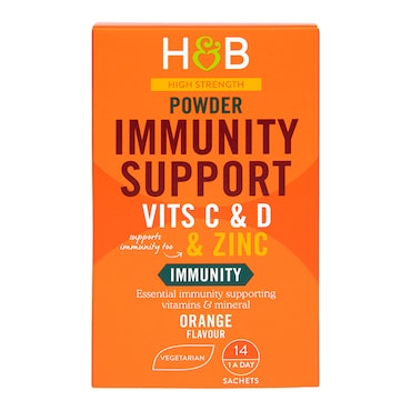 Holland & Barrett High Strength Immunity Support Powder Vits C & D & Zinc 14 Sachets image 1