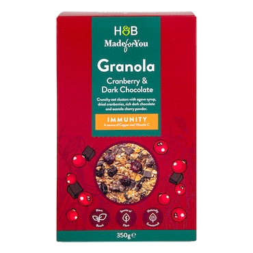 Holland & Barrett Made for You Cranberry & Dark Chocolate Immunity Granola 350g image 1
