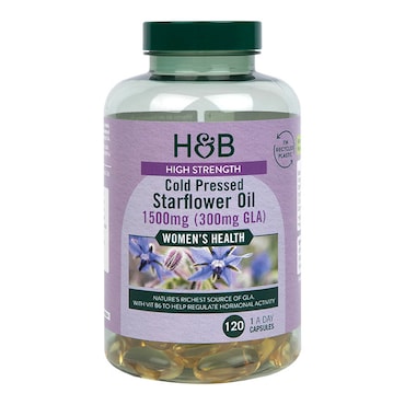 Holland & Barrett High Strength Cold Pressed Starflower Oil 1500mg 120 Capsules image 1