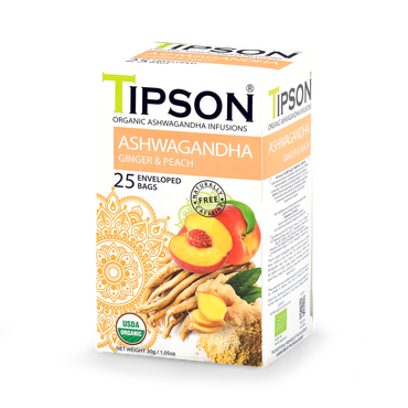 Tipson Organic Ashwagandha Ginger & Peach (25 Enveloped Tea Bags)