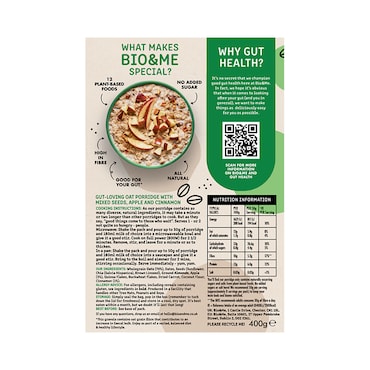 Bio & Me Oats & Plenty Apple & Cinnamon Gut-Loving Porridge 400g image 2