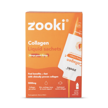 Zooki Marine Collagen 5,000mg, Mango Peach Flavour - 14x15ml Liquid Sachets