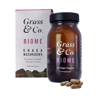 Grass & Co. BIOME Chaga Mushrooms with Curcumin + Ginger 60 Vegan Capsules image 1