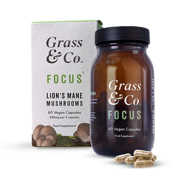 Grass & Co. FOCUS Lion's Mane Mushrooms with Ginseng + Omega-3 60 Vegan Capsules