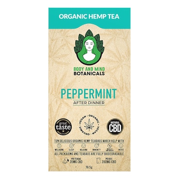 Body & Mind Botanicals CBD Hemp Tea Peppermint 10 Tea Bags image 1