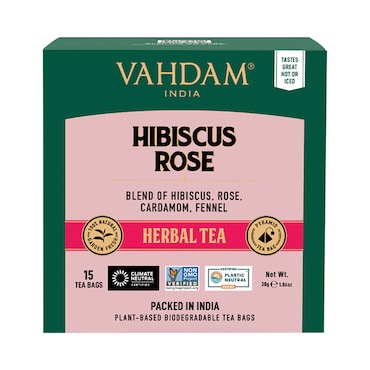Vahdam Teas Hibiscus Rose Herbal Tea (15 Tea Bags) image 1
