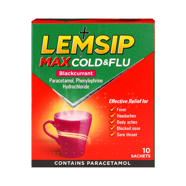Lemsip Max Cold & Flu Blackcurrant 10 Sachets