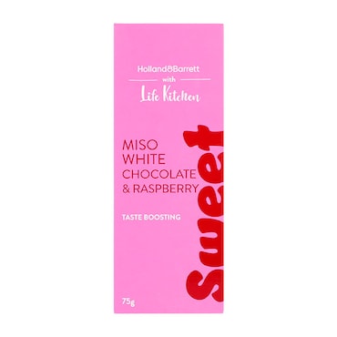 Holland & Barrett with Life Kitchen Miso White Chocolate & Raspberry 75g image 1