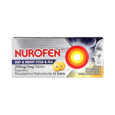 Nurofen Day & Night Cold & Flu 200mg/5mg 16 Tablets image 1