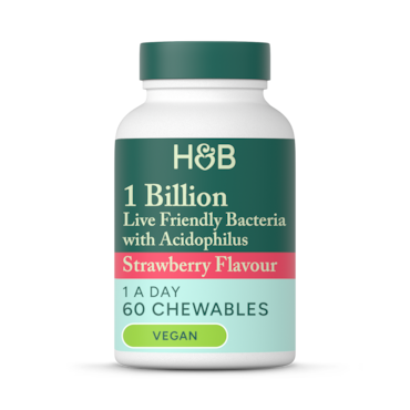 Holland & Barrett Live Friendly Bacteria Strawberry Flavour 60 Chewable Tablets image 1