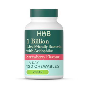 Holland & Barrett Live Friendly Bacteria Strawberry Flavour 120 Chewable Tablets image 1