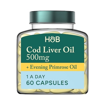 Holland & Barrett Pure Cod Liver Oil with Evening Primrose Oil 500mg 60 Capsules image 1