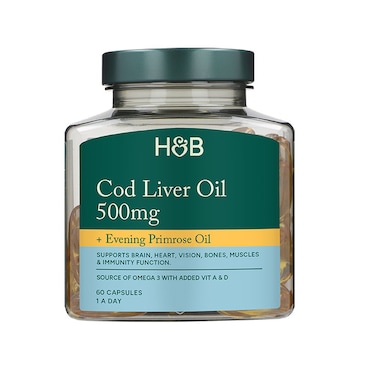 Holland & Barrett Pure Cod Liver Oil with Evening Primrose Oil 500mg 60 Capsules image 2