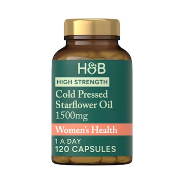 Holland & Barrett High Strength Cold Pressed Starflower Oil 1500mg 120 Capsules image 1