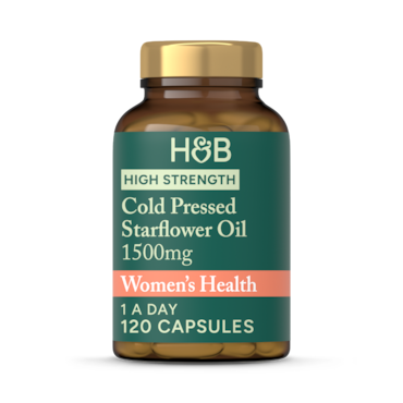 Holland & Barrett High Strength Cold Pressed Starflower Oil 1500mg 120 Capsules image 1