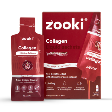 Zooki Super Strength Zooki Marine Collagen 11,000mg, Sour Cherry Flavour - 14x18.5ml Liquid Sachets