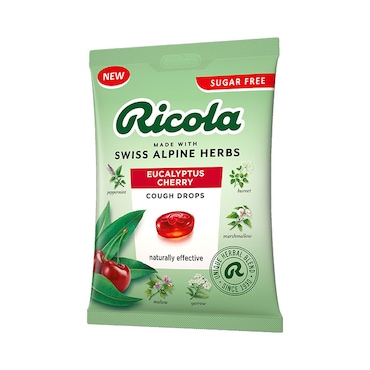 Ricola Eucalyptus Cherry Sugar Free Cough Drops 70g Bag image 1