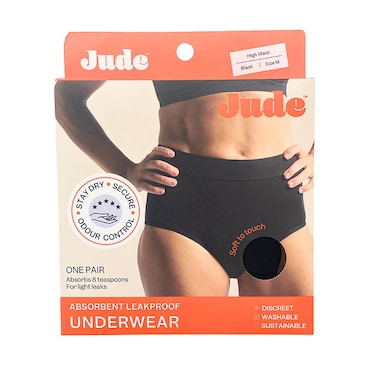 Jude Absorbent Leak Proof Underwear, Black, High Waist, Size Medium image 1