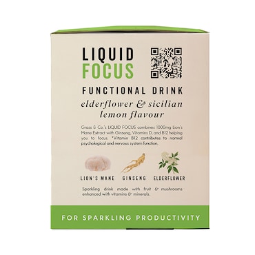 Grass & Co. Liquid Focus (Elderflower, Sicilian Lemon & Lion’s Mane) Functional Sparkling Drinks 4x 250ml image 6