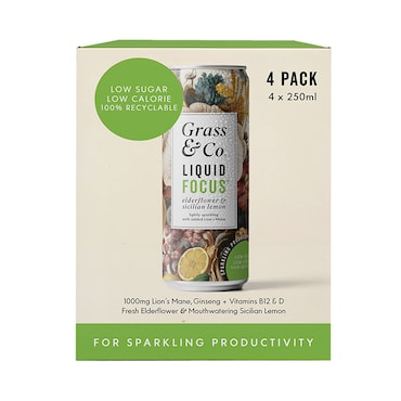 Grass & Co. Liquid Focus (Elderflower, Sicilian Lemon & Lion’s Mane) Functional Sparkling Drinks 4x 250ml image 7