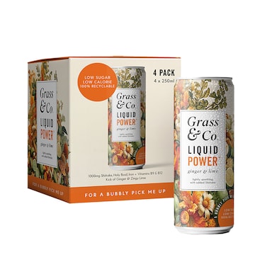 Grass & Co. Liquid Power (Ginger, Lime & Shiitake) Functional Sparkling Drinks 4x 250ml image 2