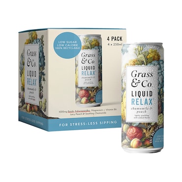 Grass&Co. Liquid Relax (Peach, Chamomile & Reishi) Functional Sparkling Drinks 4x 250ml image 1