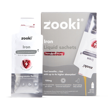 Zooki Liposomal Iron Bisglycinate 100mg, Pomegranate Flavour 14 x 10ml Liquid Sachet