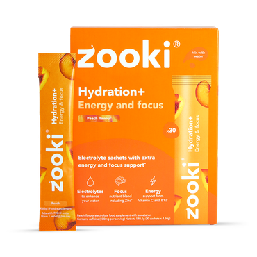 Zooki Hydration+ Energy & Focus, Peach Flavour 30 Sachets