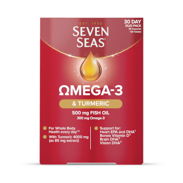 Seven Seas Omega-3 Fish Oil & Vitamin D Plus Turmeric 30 Tablets & 30 Capsules (1 Month Supply)