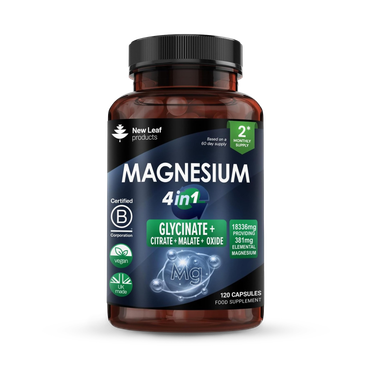 New Leaf Products Magnesium Complex 4 in1 Glycinate Citrate, Malate, Oxide 120 Capsules