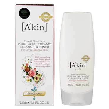 A’kin Rose & Geranium Pure Facial Creamy Cleanser & Toner 225ml image 2