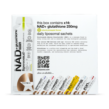 nad+ and glutathione supplement Starpowa NAD+ Glutathione Liquid Liposomal Pineapple 250 mg 14 Sachets