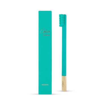 Review of APRIORI Turquoise Blue Gold Medium Toothbrush