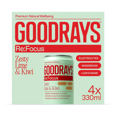 Review of Goodrays Re:Focus Electrolytes, Magnesium & Lions Mane Lime & Kiwi Drink 4 x 330ml