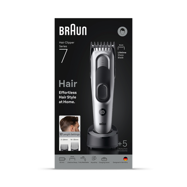 Review of Braun Hair Clipper Series 7, +5 Styling Tools, Lifetime Sharp Blade, 17 Lengths, HC7590, Grey
