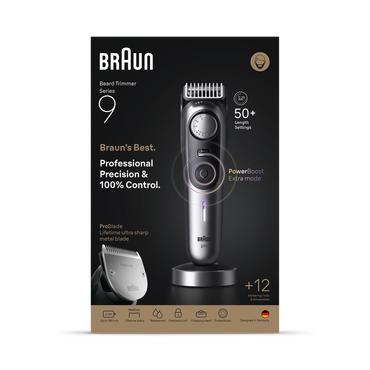 Review of Braun Beard Trimmer Series 9, +12 Barbering Tools, 52 Lengths, ProBlade, BT9560, Chrome