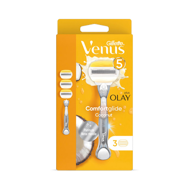 Review of Gillette Venus Comfortglide Coconut plus Olay Women's Razor - 3 Blades, 5 blades for a smooth, close shave that lasts