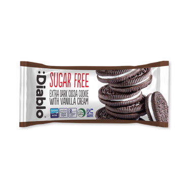 Review of Diablo Sugar Free Extra Dark Cocoa Sandwich Cookie Vanilla Cream 44g