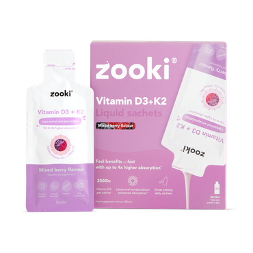 Review of Zooki Liposomal Vitamin D3 + K2 3,000iu, Mixed Berry Flavour - 30x10ml Liquid Sachets