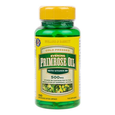 Holland & Barrett Natural Evening Primrose Oil 100 Capsules 500mg plus Vitamin B6