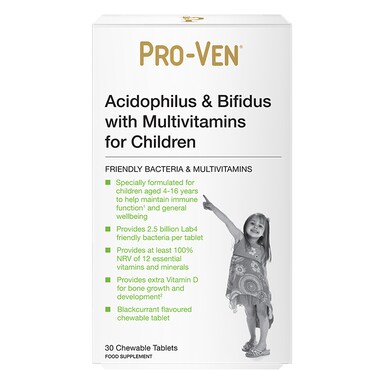 Pro-Ven Acidophilus & Bifidus with Multivitamins 30 Chewable Tablets for Children