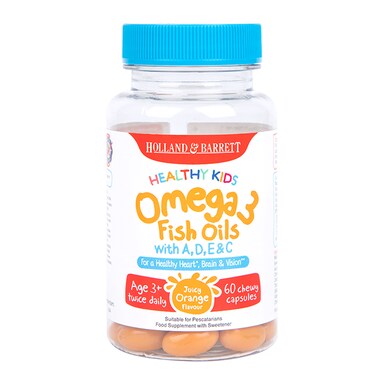 Holland & Barrett Healthy Kids Omega 3 Fish Oils with A,D,E & C Juicy Orange Flavour 60 Chewy Capsules
