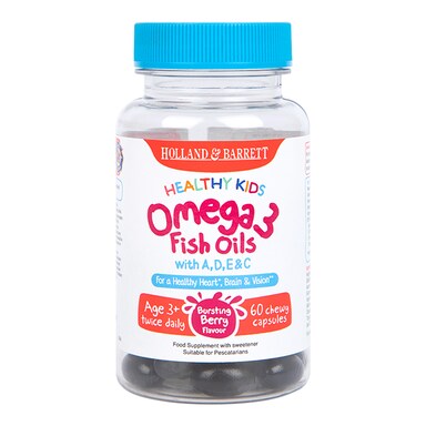 Holland & Barrett Healthy Kids Omega 3 Fish Oils with A,D,E & C Bursting Berry Flavour Chewy Capsules
