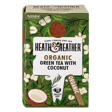 Heath & Heather Organic Green Tea with Coconut 20 Tea Bags