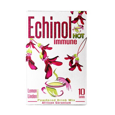 Echinol Hot Immune Powdered Drink Mix African Geranium Lemon Linden Flavoured 10 Sachets