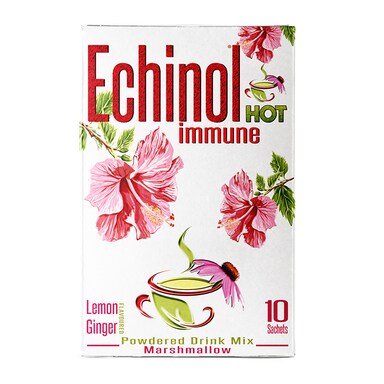 Echinol Hot Immune Powdered Drink Mix Marshmallow Lemon & Ginger Flavoured 10 Sachets