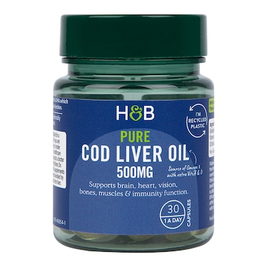 Holland & Barrett Pure Cod Liver Oil 500mg 30 Capsules