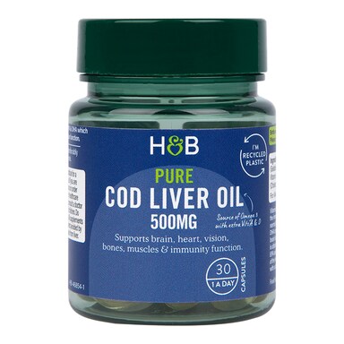 Holland & Barrett Pure Cod Liver Oil 500mg 30 Capsules